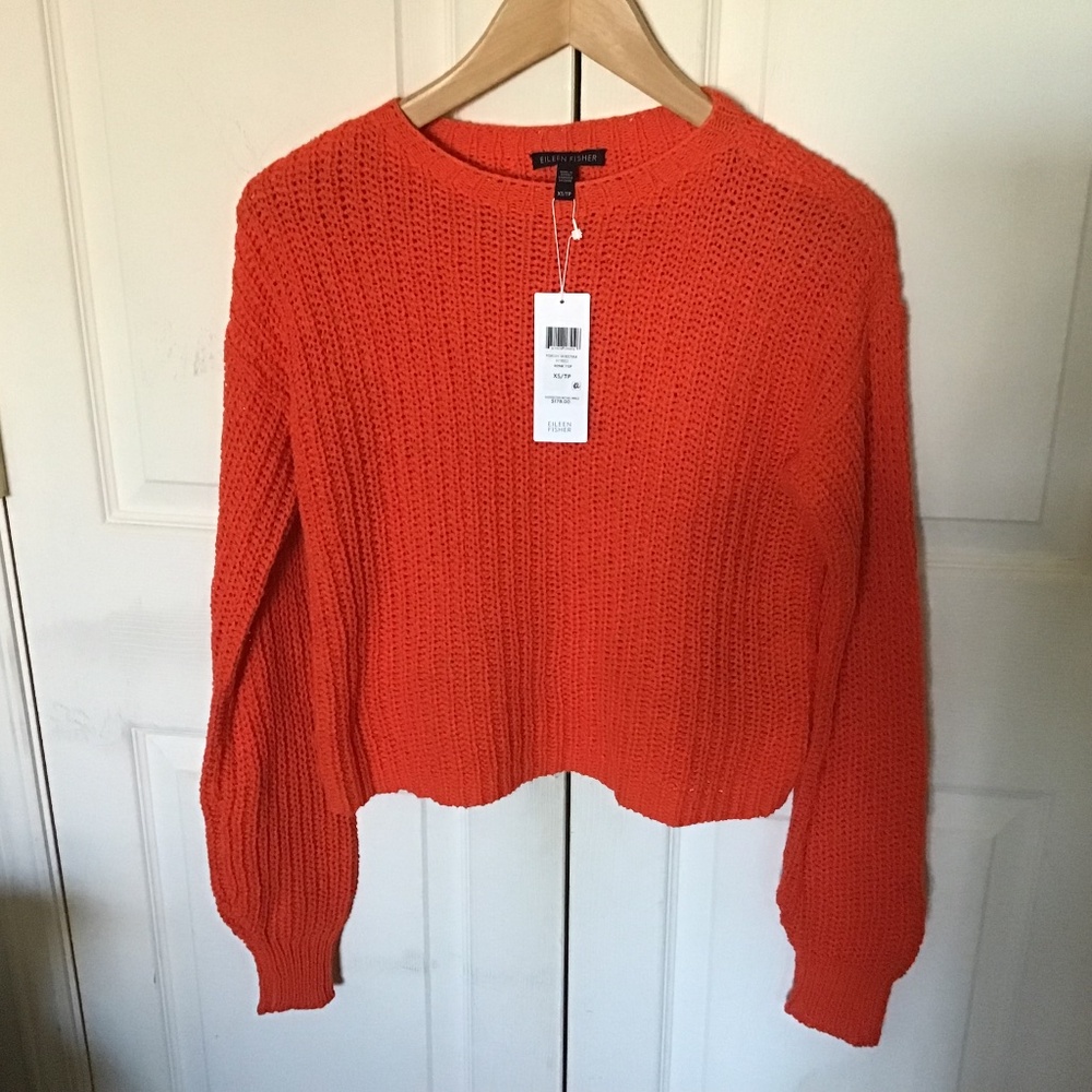 NWT EILEEN FISHER COZY ORGANIC COTTON BOX-TOP Knit Seasonless Sweater Red XS/TP